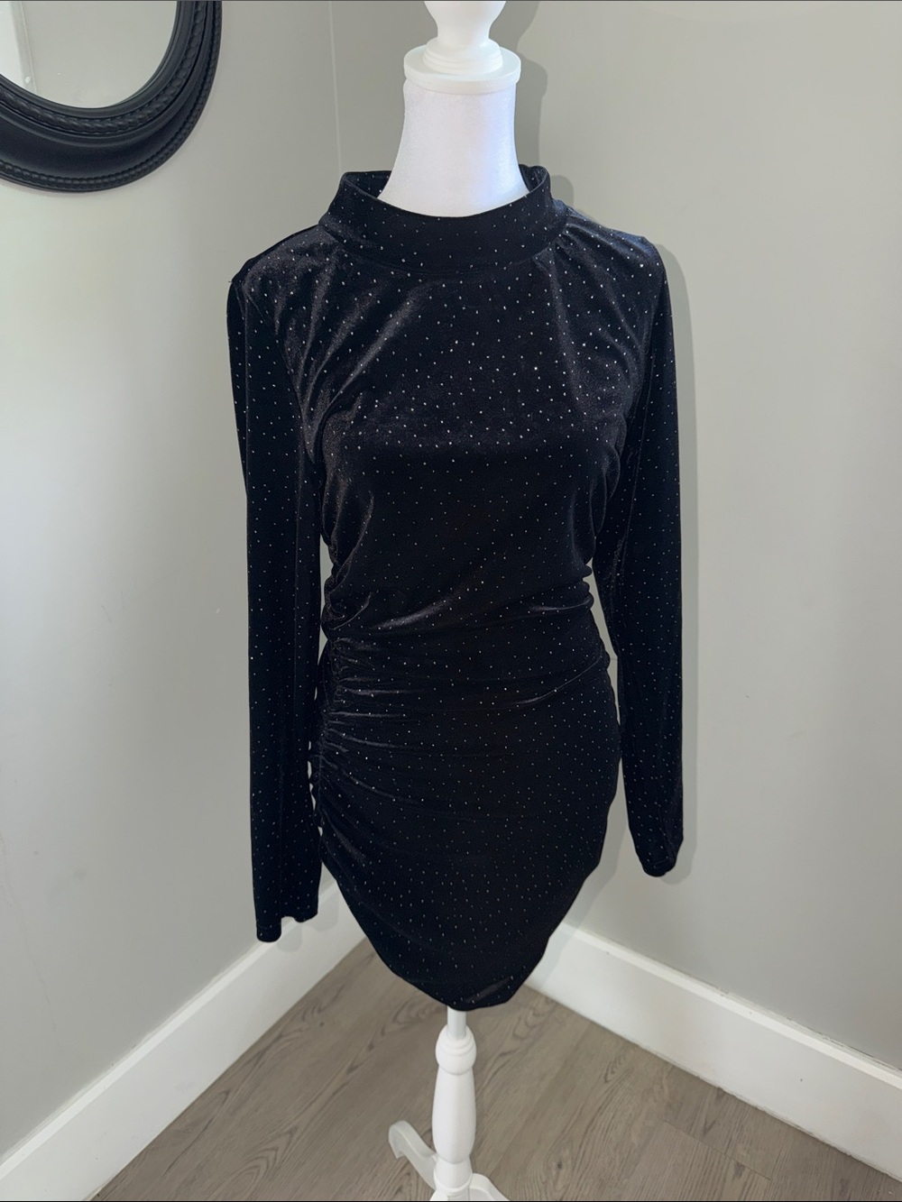 Embellished Velvet Ruched Dress